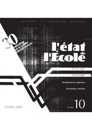 L'état de l'école : 30 indicateurs sur le système éducatif français : n° 10 - octobre 2000 / Ministère de l'éducation nationale. Direction de la programmation et du développement | ESQUIEU, Paul. Directeur de publication