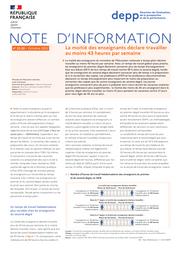 La moitié des enseignants déclare travailler au moins 43 heures par semaine / Élise Dion, Pascaline Feuillet | DION, Elise. Auteur