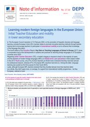 Learning modern foreign languages in the European Union : Initial Teacher Education and mobility in lower secondary education / Yann Fournier et Anne Gaudry-Lachet | FOURNIER, Yann. Auteur