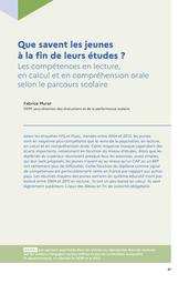 Education & Formations : numéro 104 août 2022 : Varia. article 03, Que savent les jeunes à la fin de leurs études ? : Les compétences en lecture, en calcul et en compréhension orale selon le parcours scolaire / Fabrice Murat | MURAT, Fabrice. Auteur