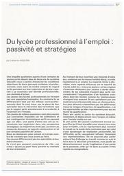 Education & Formations : Lecture au CE1 - Les petits établissements scolaires- Du LP à l'emploi : passivité et stratégies - La nouvelle donne des formations générales et professionnelles adaptées : 25 octobre-décembre 1990. article 03, Du LP à l'emploi : passivité et stratégies / Catherine Agulhon | AGULHON, Catherine. Auteur