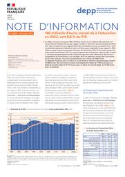 180 milliards d’euros consacrés à l’éducation en 2022, soit 6,8 % du PIB / Claire Dutey, Charles de Fornel, Valérie Liogier, Sylvie Rousseau | DUTEY, Claire. Auteur