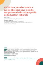 Education & Formations : Les premiers pas dans l'enseignement supérieur des bacheliers de 2014 : Varia : n° 106 - Janvier 2024. article 06, L'effet du « jour de carence » sur les absences pour maladie des personnels du secteur public de l'éducation nationale / Mélina Hillion, Édouard Maugendre | HILLION, Mélina. Auteur