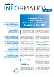 Les élèves de 15 ans, premiers résultats d'une évaluation internationale des acquis des élèves (PISA) / Ginette BOURNY, Claire DUPÉ, Isabelle ROBIN et Thierry ROCHER | BOURNY, Ginette. Auteur