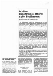 Education & Formations : n° 31 - avril / juin 1992 : La scolarisation maternelle à 2 ans : effets pédagogiques et sociaux ■ Disparités entre collèges publics ■ Variations des performances scolaires et effet d'établissement ■ Académie de Strasbourg : Évolution du système éducatif et insertion professionnelle ■ La rentrée 91 dans le 1er degré : bilan et perspectives pour 92 et 93 ■. article 03, Variations des performances scolaires et effet d'établissement / Olivier Cousin et Jean-Pierre Guillemet | COUSIN, Olivier. Auteur