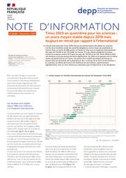 Timss 2023 en quatrième pour les sciences : un score moyen stable depuis 2019 mais toujours en retrait par rapport à l’international / Vincent Blanche (B2-1), Anaïs Bret (B2-1), Aurélie Lacroix (B2-2), Franck Salles (B2-1) | BLANCHE, Vincent. Auteur